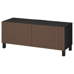 IKEA BESTÅ TV bench with doors, 47 1/4x16 1/2x18 7/8 in Black / Brown Björköviken / Stubbarp / Brown Stained Oak Veneer, Ikea Outlet | 7910LVTCO