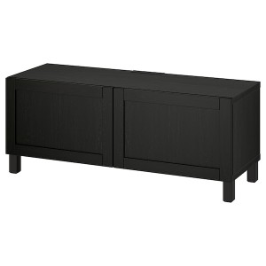 IKEA BESTÅ TV bench with doors, 47 1/4x16 1/2x18 7/8 in Black / Brown / Hanviken / Stubbarp Black / Brown, Ikea Outlet | 1025EAMVW