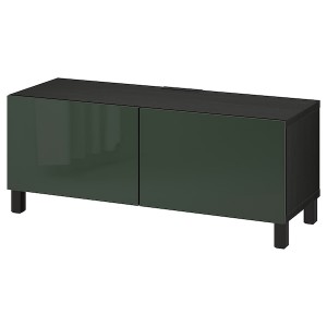 IKEA BESTÅ TV bench with doors, 47 1/4x16 1/2x18 7/8 in Black / Brown / Selsviken / Stubbarp Dark Olive / Green, Ikea Outlet | 3265SYBVR