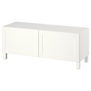 IKEA BESTÅ TV bench with doors, 47 1/4x16 1/2x18 7/8 in White Hanviken / Stubbarp / White, Ikea Outlet | 5402RZJIU
