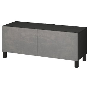 IKEA BESTÅ TV bench with doors, 47 1/4x16 1/2x18 7/8 in Black / Brown / Kallviken / Stubbarp Dark Gray, Ikea Outlet | 8714VHPUL