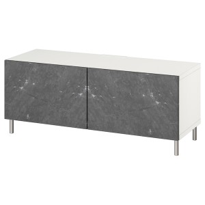 IKEA BESTÅ TV bench with doors, 47 1/4x16 1/2x18 7/8 in White Bergsviken / Ösarp / Black, Ikea Outlet | 0341URODK