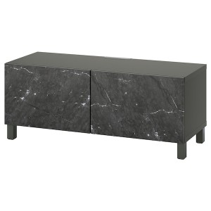 IKEA BESTÅ TV bench with doors, 47 1/4x16 1/2x18 7/8 in Dark Gray / Bergsviken / Stubbarp Black, Ikea Outlet | 2861IRQCU