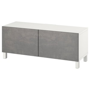 IKEA BESTÅ TV bench with doors, 47 1/4x16 1/2x18 7/8 in White Kallviken / Stubbarp / Dark Gray, Ikea Outlet | 8047OCISH