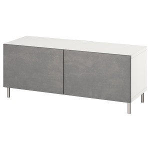 IKEA BESTÅ TV bench with doors, 47 1/4x16 1/2x18 7/8 in White / Kallviken / Ösarp Dark Gray, Ikea Outlet | 5784NHBDQ