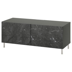 IKEA BESTÅ TV bench with doors, 47 1/4x16 1/2x18 7/8 in Dark Gray / Bergsviken / Ösarp Black, Ikea Outlet | 4751OAUIT
