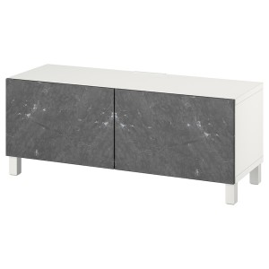 IKEA BESTÅ TV bench with doors, 47 1/4x16 1/2x18 7/8 in White Bergsviken / Stubbarp / Black, Ikea Outlet | 9813ILBON