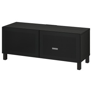 IKEA BESTÅ TV bench with doors, 47 1/4x16 1/2x18 7/8 in Black / Brown / Mörtviken / Stubbarp Black, Ikea Outlet | 6973UNTIH