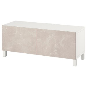 IKEA BESTÅ TV bench with doors, 47 1/4x16 1/2x18 7/8 in White Bergsviken / Stubbarp / Beige, Ikea Outlet | 2085NSJFY