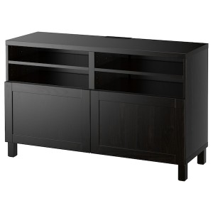 IKEA BESTÅ TV bench with doors, 47 1/4x16 1/2x29 1/8 in Black / Brown / Hanviken / Stubbarp Black / Brown, Ikea Outlet | 1045UMSJG