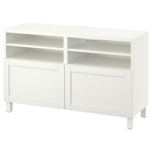 IKEA BESTÅ TV bench with doors, 47 1/4x16 1/2x29 1/8 in White / Hanviken / Stubbarp White, Ikea Outlet | 6934PQJOD