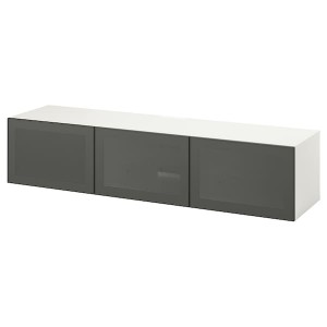 IKEA BESTÅ TV bench with doors, 70 7/8x16 1/2x15 in White / Mörtviken Dark Gray, Ikea Outlet | 6915UDQLJ