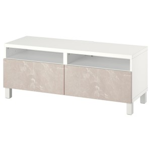 IKEA BESTÅ TV bench with drawers, 47 1/4x16 1/2x18 7/8 in White / Bergsviken / Stubbarp Beige, Ikea Outlet | 3124JVTKH