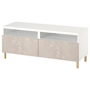 IKEA BESTÅ TV bench with drawers, 47 1/4x16 1/2x18 7/8 in White / Bergsviken / Ösarp Beige, Ikea Outlet | 8950KRDLI