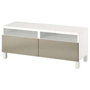 IKEA BESTÅ TV bench with drawers, 47 1/4x16 1/2x18 7/8 in White / Riksviken / Stubbarp Light Bronze Effect, Ikea Outlet | 4382JUXKN