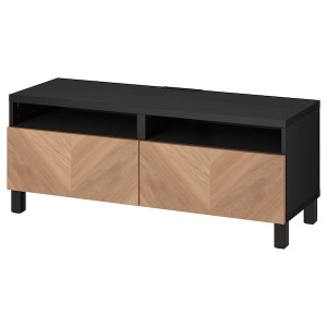 IKEA BESTÅ TV bench with drawers, 47 1/4x16 1/2x18 7/8 in Black / Brown Hedeviken / Stubbarp / Oak Veneer, Ikea Outlet | 9853NKZTP