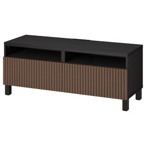 IKEA BESTÅ TV bench with drawers, 47 1/4x16 1/2x18 7/8 in Black / Brown Björköviken / Stubbarp / Brown Stained Oak Veneer, Ikea Outlet | 7593VNZQH
