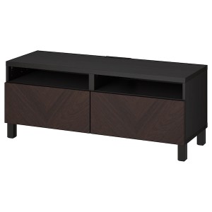 IKEA BESTÅ TV bench with drawers, 47 1/4x16 1/2x18 7/8 in Black / Brown Hedeviken / Stubbarp / Dark Brown Stained Oak Vene, Ikea Outlet | 2715QVKLD