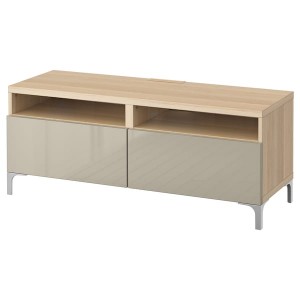 IKEA BESTÅ TV bench with drawers, 47 1/4x16 1/2x18 7/8 in White Stained Oak Effect / Selsviken / Nannarp High / Gloss / Be, Ikea Outlet | 5016CEYGF