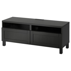 IKEA BESTÅ TV bench with drawers, 47 1/4x16 1/2x18 7/8 in Black / Brown / Hanviken / Stubbarp Black / Brown, Ikea Outlet | 1965CYHXG