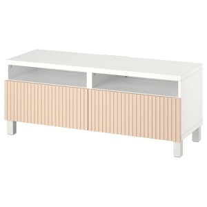 IKEA BESTÅ TV bench with drawers, 47 1/4x16 1/2x18 7/8 in White / Björköviken / Stubbarp Birch Veneer, Ikea Outlet | 5209BXAVC