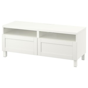 IKEA BESTÅ TV bench with drawers, 47 1/4x16 1/2x18 7/8 in White / Hanviken / Stubbarp White, Ikea Outlet | 0234MTKVJ