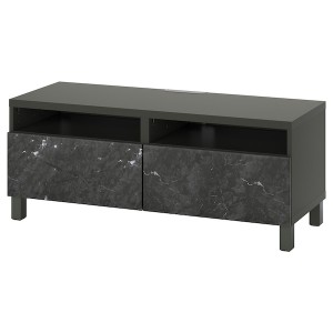IKEA BESTÅ TV bench with drawers, 47 1/4x16 1/2x18 7/8 in Dark Gray / Bergsviken / Stubbarp Black, Ikea Outlet | 4957RYGHJ