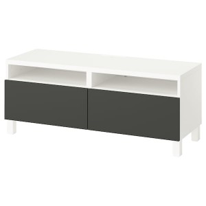 IKEA BESTÅ TV bench with drawers, 47 1/4x16 1/2x18 7/8 in White / Lappviken / Stubbarp Dark Gray, Ikea Outlet | 3489ANEMH