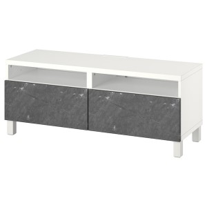 IKEA BESTÅ TV bench with drawers, 47 1/4x16 1/2x18 7/8 in White / Bergsviken / Stubbarp Black, Ikea Outlet | 1047JOYIU
