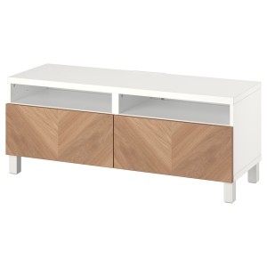 IKEA BESTÅ TV bench with drawers, 47 1/4x16 1/2x18 7/8 in White / Hedeviken / Stubbarp Oak Veneer, Ikea Outlet | 0894ODRXQ