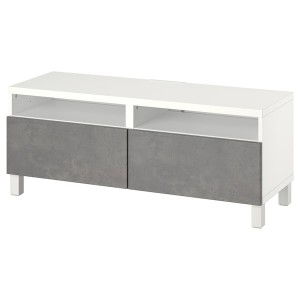 IKEA BESTÅ TV bench with drawers, 47 1/4x16 1/2x18 7/8 in White / Kallviken / Stubbarp Dark Gray, Ikea Outlet | 4097ZMVXU