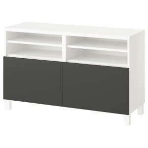 IKEA BESTÅ TV unit with doors, 47 1/4x16 1/2x29 1/8 in White / Lappviken / Stubbarp Dark Gray, Ikea Outlet | 3178PJLYK