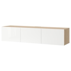 IKEA BESTÅ TV unit with doors, 70 7/8x16 1/2x15 in White Stained Oak Effect / Selsviken High / Gloss / White, Ikea Outlet | 5763AETWC