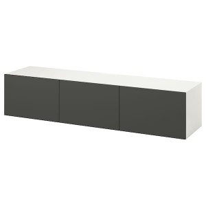 IKEA BESTÅ TV unit with doors, 70 7/8x16 1/2x15 in White / Lappviken Dark Gray, Ikea Outlet | 2578IJZSP