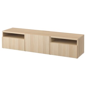 IKEA BESTÅ TV unit with drawers and door, 70 7/8x16 1/2x15 3/8 in White Stained Oak Effect / Lappviken White Stained Oak Effect, Ikea Outlet | 7142DHWRP