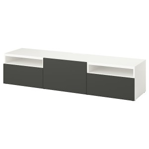 IKEA BESTÅ TV unit with drawers and door, 70 7/8x16 1/2x15 3/8 in White / Lappviken Dark Gray, Ikea Outlet | 2561JPVYT