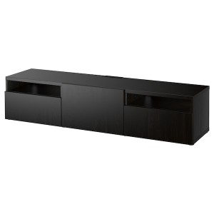 IKEA BESTÅ TV unit with drawers and door, 70 7/8x16 1/2x15 3/8 in Black / Brown / Lappviken Black / Brown, Ikea Outlet | 3790DEPIR