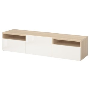 IKEA BESTÅ TV unit with drawers and door, 70 7/8x16 1/2x15 3/8 in White Stained Oak Effect / Selsviken High / Gloss / White, Ikea Outlet | 0219WZLGU
