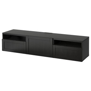 IKEA BESTÅ TV unit with drawers and door, 70 7/8x16 1/2x15 3/8 in Black / Brown / Hanviken Black / Brown, Ikea Outlet | 0163CMHJX