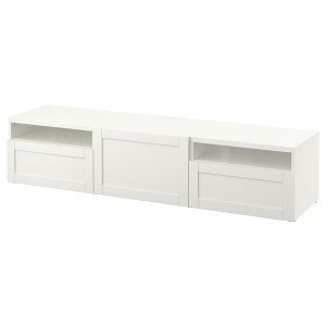 IKEA BESTÅ TV unit with drawers and door, 70 7/8x16 1/2x15 3/8 in White / Hanviken White, Ikea Outlet | 4875JAUGK