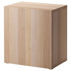 IKEA BESTÅ shelf unit with door, 23 5/8x16 1/2x25 1/4 in White Stained Oak Effect / Lappviken White Stained Oak Effect, Ikea Outlet | 8951EQUNK