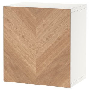 IKEA BESTÅ shelf unit with door, 23 5/8x16 1/2x25 1/4 in White / Hedeviken Oak Veneer, Ikea Outlet | 4956KDGEC