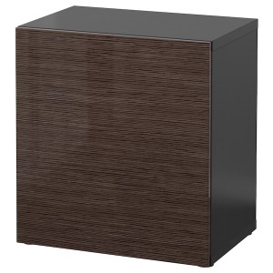 IKEA BESTÅ shelf unit with door, 23 5/8x16 1/2x25 1/4 in Black / Brown / Selsviken High / Gloss / Brown, Ikea Outlet | 3480AWPHT