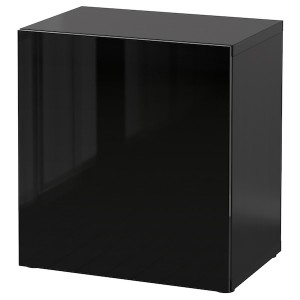 IKEA BESTÅ shelf unit with door, 23 5/8x16 1/2x25 1/4 in Black / Brown / Selsviken High / Gloss / Black, Ikea Outlet | 2147POLDV