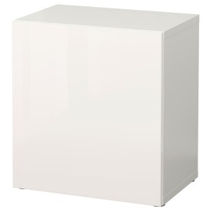 IKEA BESTÅ shelf unit with door, 23 5/8x16 1/2x25 1/4 in White / Selsviken High / Gloss / White, Ikea Outlet | 5091YIQWM