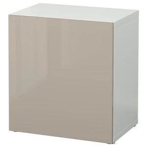 IKEA BESTÅ shelf unit with door, 23 5/8x16 1/2x25 1/4 in White / Selsviken High / Gloss / Beige, Ikea Outlet | 3821VDIJM