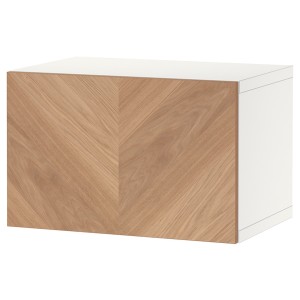 IKEA BESTÅ shelf unit with door, 23 5/8x16 1/2x15 in White / Hedeviken Oak Veneer, Ikea Outlet | 2975DTWON