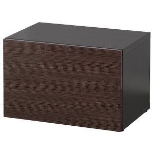 IKEA BESTÅ shelf unit with door, 23 5/8x16 1/2x15 in Black / Brown / Selsviken High / Gloss / Brown, Ikea Outlet | 3594CYVTF