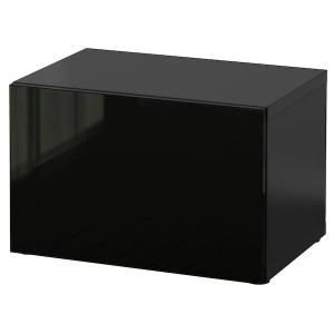 IKEA BESTÅ shelf unit with door, 23 5/8x16 1/2x15 in Black / Brown / Selsviken High / Gloss / Black, Ikea Outlet | 6018ZUPMG