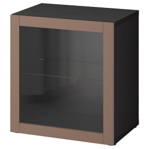 IKEA BESTÅ shelf unit with door, 23 5/8x16 1/2x25 1/4 in Black / Brown / Sindvik Light Gray / Brown, Ikea Outlet | 0715BUGOR